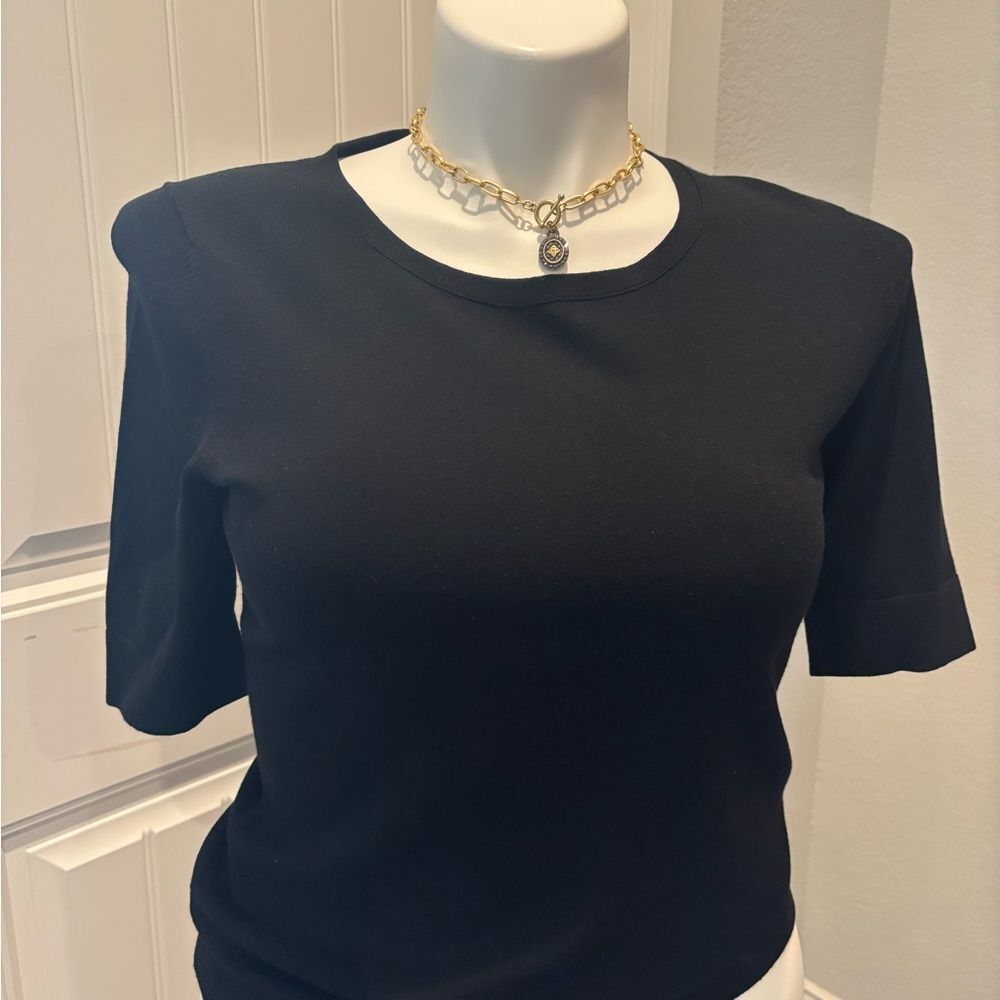 Lafayette 148 New York Elegant Black Short Sleeve Tee